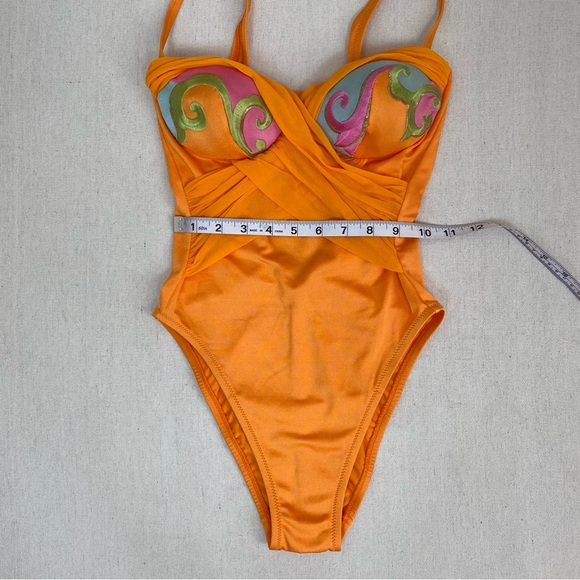 La Perla Vintage One Piece Swimsuit Orange Embroidered - Picture 6 of 7